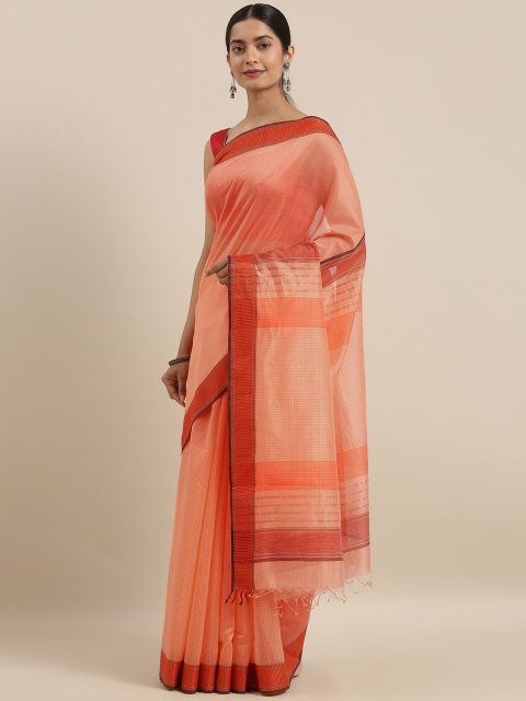

Taneira Orange Silk Cotton Solid Maheshwari Saree