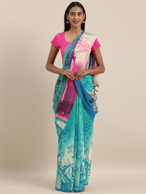 

Taneira Blue Abstract Printed Pure Georgette Saree
