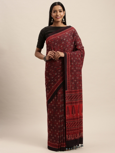 

Taneira Red & Black Pure Cotton Printed Block Print Saree