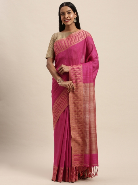 

Taneira Pink Solid Pure Cotton Saree