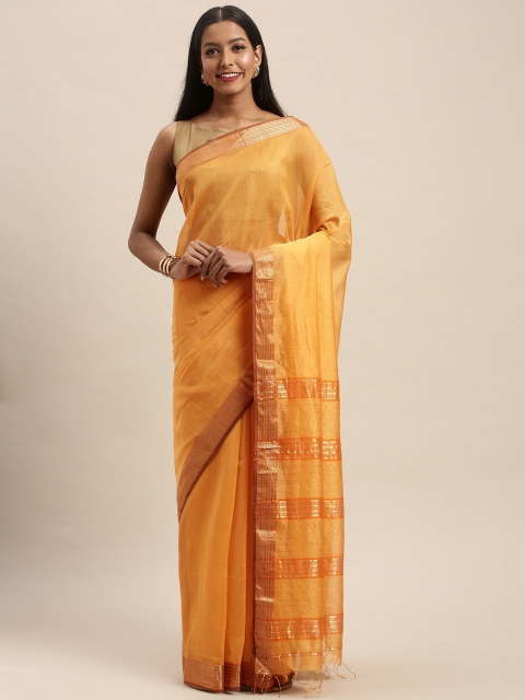 

Taneira Orange Silk Cotton Solid Maheshwari Saree