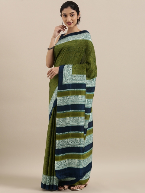 

Taneira Green & Blue Pure Silk Striped Murshidabad silk Saree