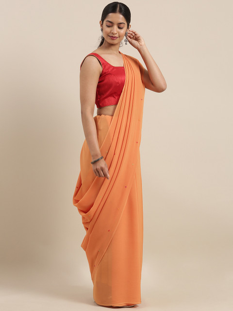 

Taneira Orange Solid Pure Georgette Saree