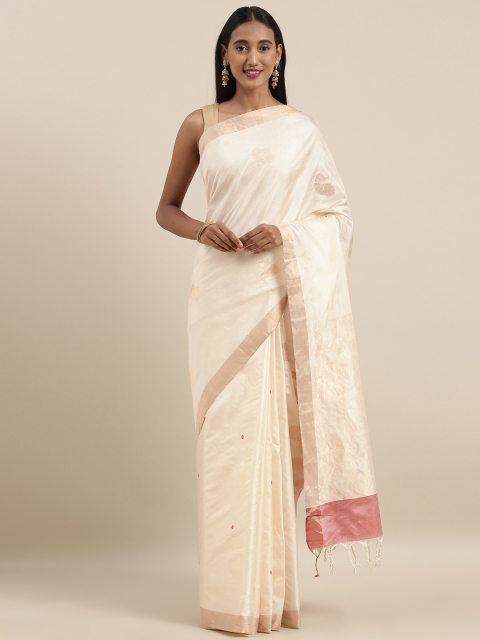 

Taneira Off-White Solid Pure Silk Saree
