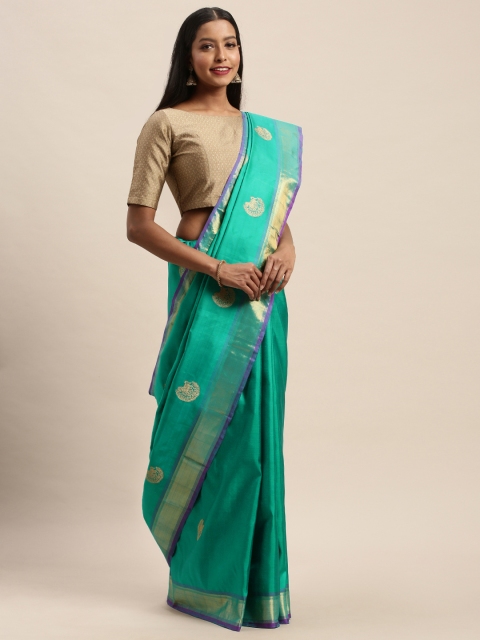 

Taneira Green & Golden Pure Silk Woven Design Kanjeevaram Saree