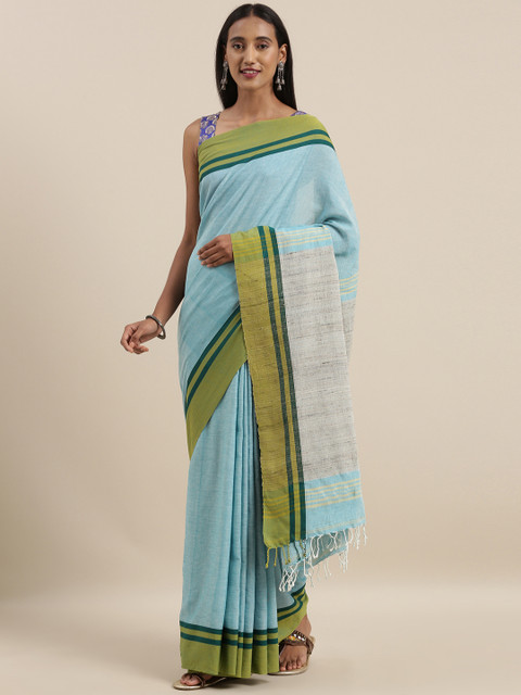 

Taneira Blue Solid Pure Cotton Saree