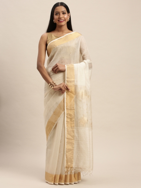 

Taneira Off-White Silk Cotton Solid Jamdani Saree