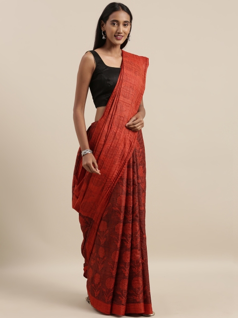 

Taneira Red & Black Pure Silk Printed Tussar Saree