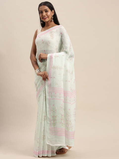 

Taneira Blue & Pink Linen Blend Handwoven Saree
