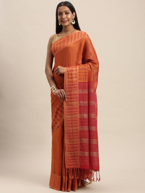 

Taneira Rust Orange Solid Cotton Blend Vanya Saree