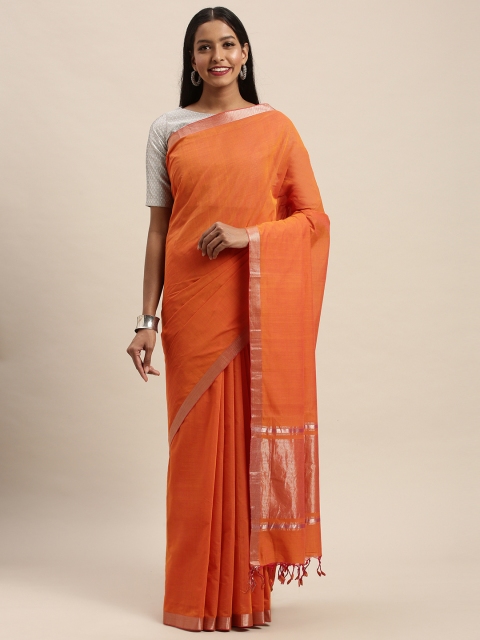 

Taneira Orange Pure Cotton Solid Mangalagiri Saree