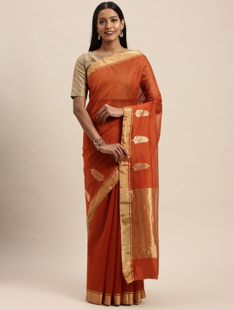 

Taneira Orange & Golden Silk Cotton Solid Chanderi Saree