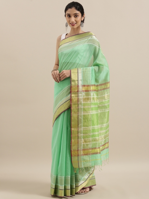 

Taneira Green & Gold-Toned Silk Cotton Solid Maheshwari Saree