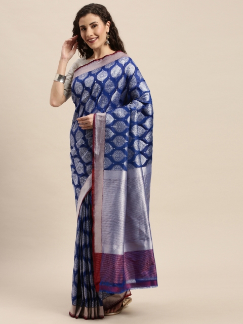 

Taneira Blue & Silver-Toned Pure Silk Woven Design Banarasi Saree