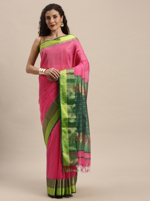 

Taneira Pink Silk Cotton Solid Maheshwari Saree