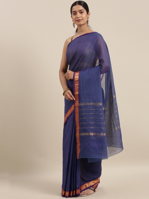 

Taneira Navy Blue Pure Cotton Striped Venkatgiri Saree