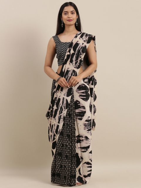 

Taneira Black & Beige Pure Crepe Dyed Saree