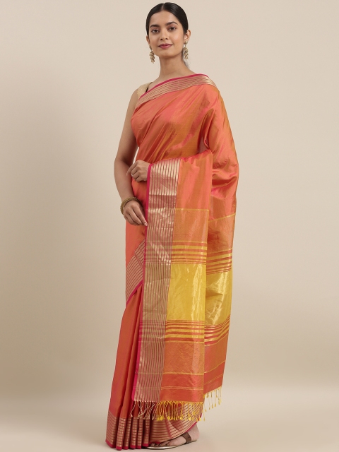 

Taneira Orange Pure Silk Solid Maheshwari Saree