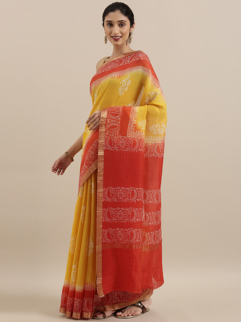 

Taneira Yellow Pure Cotton Printed Kota Saree