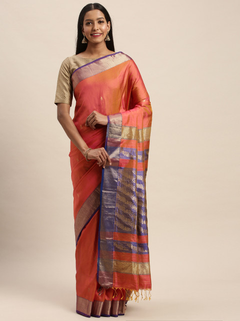 

Taneira Pink Pure Silk Solid Maheshwari Saree