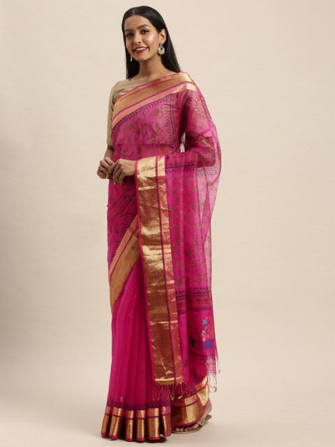 

Taneira Pink Printed Pure Cotton Saree
