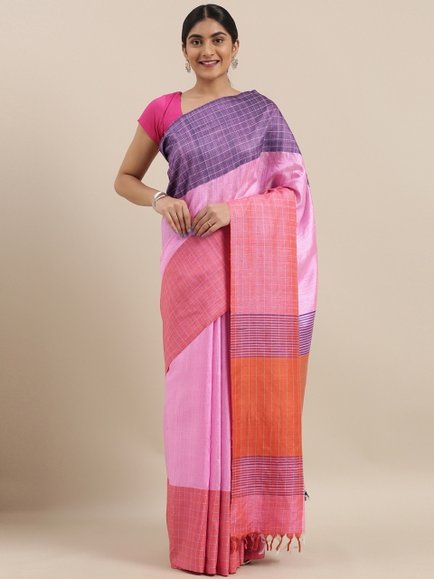 

Taneira Pink & Blue Pure Silk Woven Design Tussar Saree