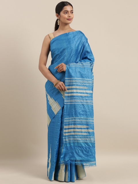 

Taneira Blue Pure Silk Printed Tussar Saree