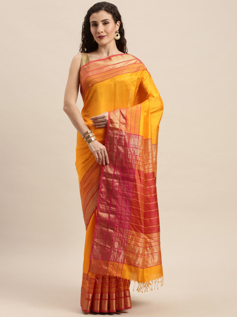 

Taneira Yellow Pure Silk Solid Maheshwari Saree