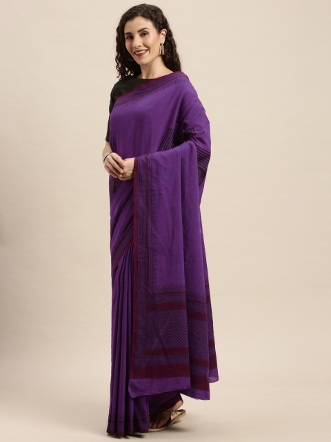 

Taneira Purple Pure Cotton Printed Block Print Saree