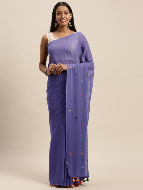 

Taneira Lavender Embroidered Pure Georgette Saree with Mirror Work
