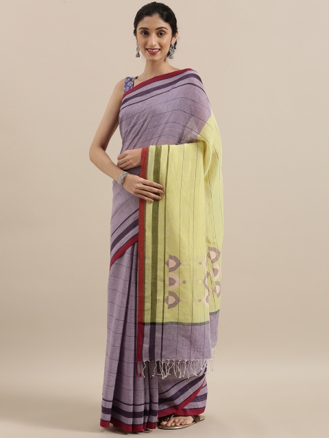 

Taneira Violet Linen Blend Striped Jamdani Saree