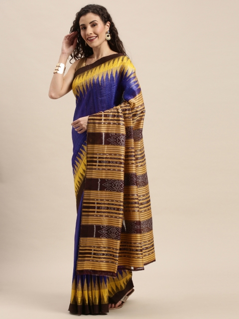

Taneira Violet & Yellow Pure Silk Solid Ikat Saree