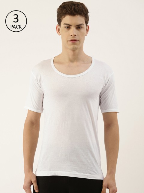 

MACHO Men Pack of 3 White Solid Cotton Undershirts