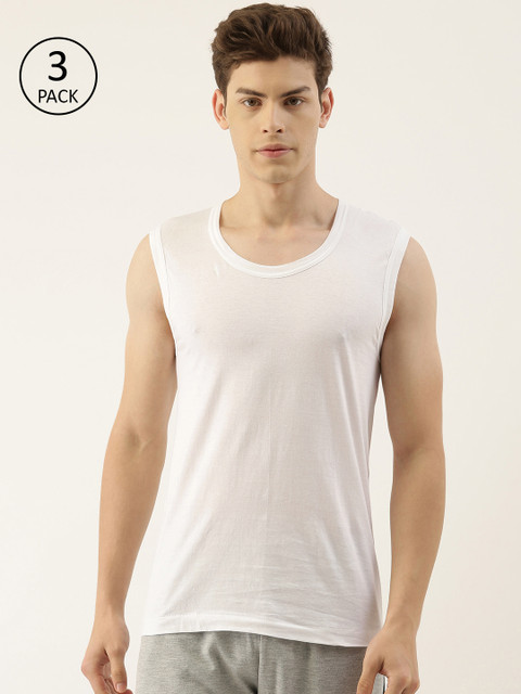 

MACHO Men White Pack of 3 Solid Pure Cotton Solid Innerwear Vest