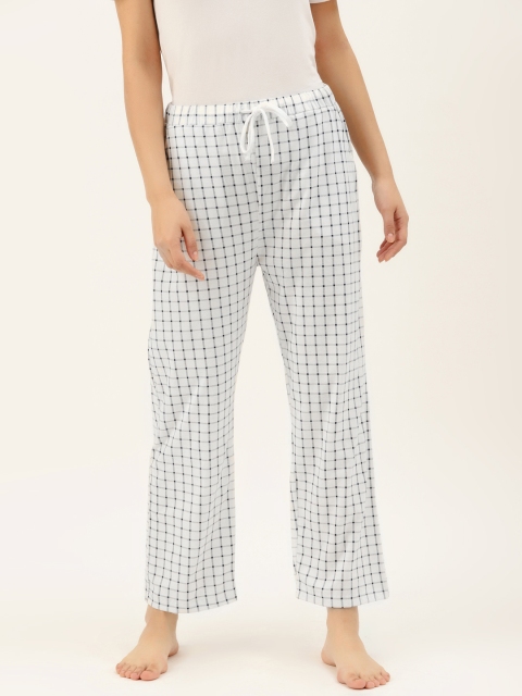 

9teenAGAIN Women White & Navy Checked Lounge Pants