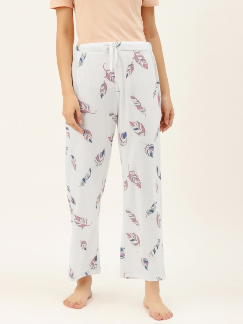 

9teenAGAIN Women Off-White & Pink Feather Print Lounge Pants