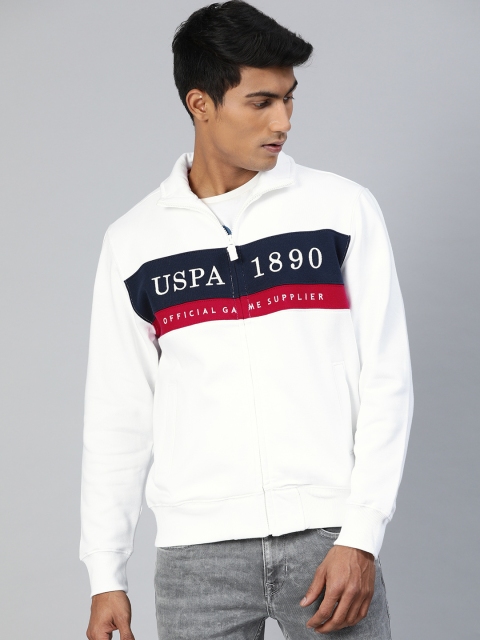 

U.S. Polo Assn. Men White Embroidered Front-Open Sweater