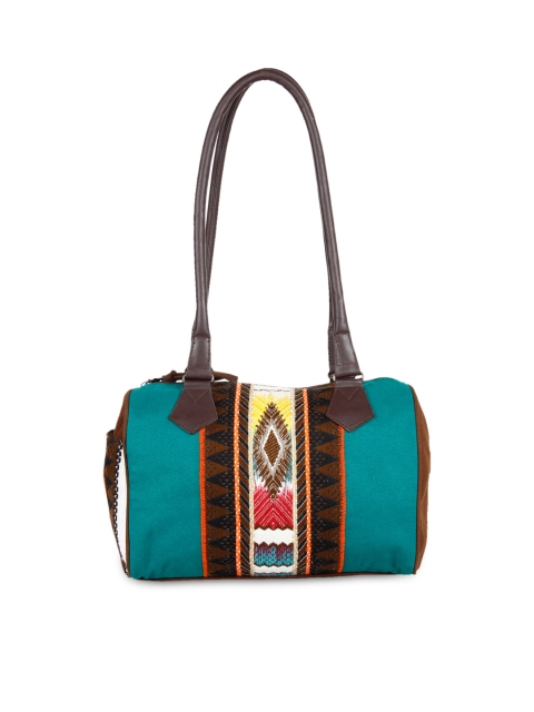 

Anekaant Turquoise Blue & Brown Embroidered Shoulder Bag