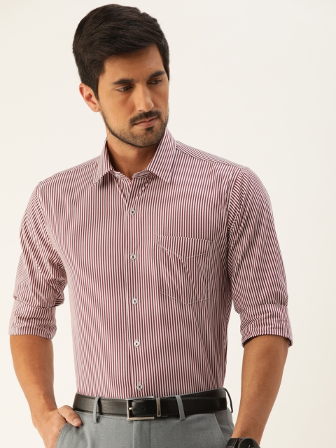 

Hancock Men White & Maroon Slim Fit Striped Formal Shirt