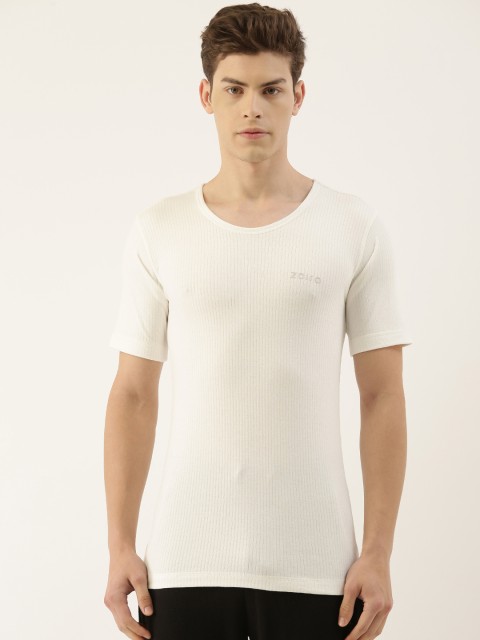 

Zoiro Men Off-White Striped Triple Insulation Thermal Top