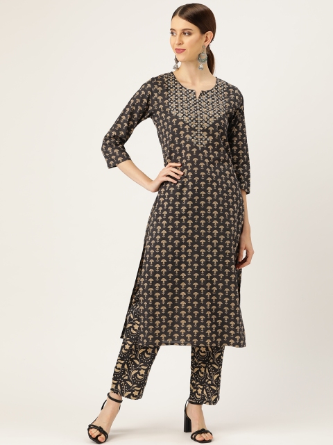 

Prakrti Women Black & Beige Traditional Buti Print Kurta with Trousers