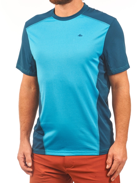

Quechua By Decathlon Men Blue Colourblocked Quick Dry Hiking Tshirt