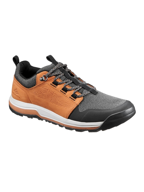 

Quechua By Decathlon Men Charcoal Grey & Tan Brown Leather Hiking Shoes