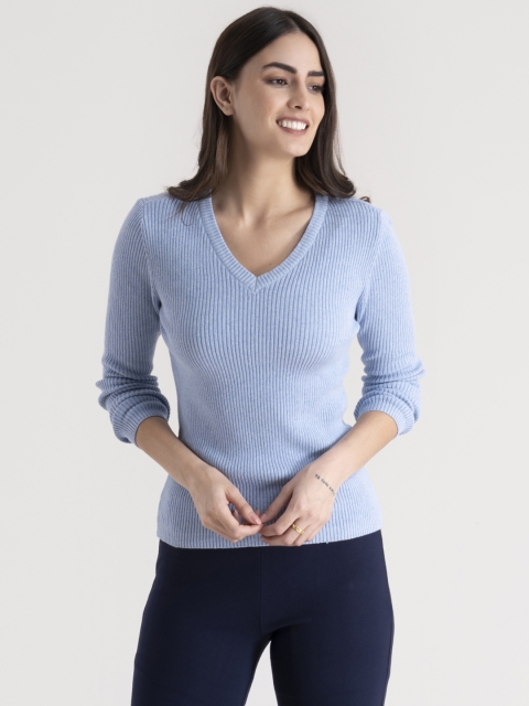 

FableStreet Women Blue Solid Pullover Sweater