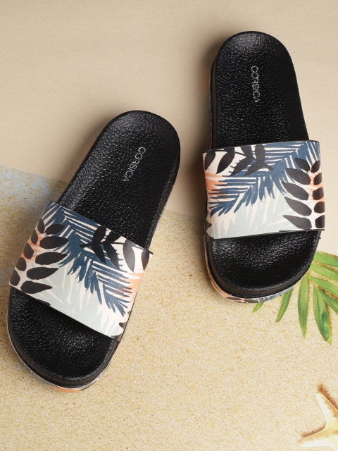 

CORSICA Women Blue & Black Leaf Print Sliders