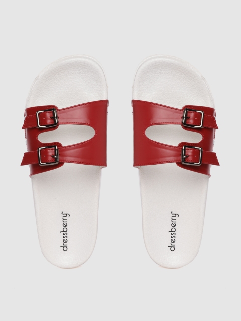 

DressBerry Women Red & White Solid Sliders