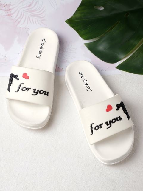 

DressBerry Women White & Black For You Print Sliders