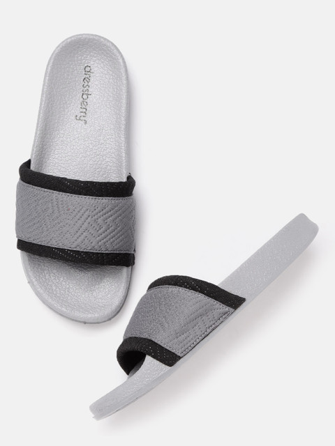 

DressBerry Women Charcoal Grey & Black Perforated Open Toe Flats