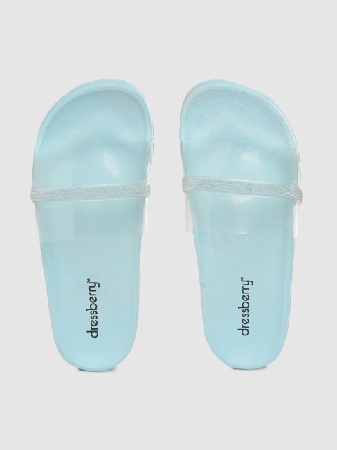 

DressBerry Women Transparent & Blue Sliders with Embellished Detail