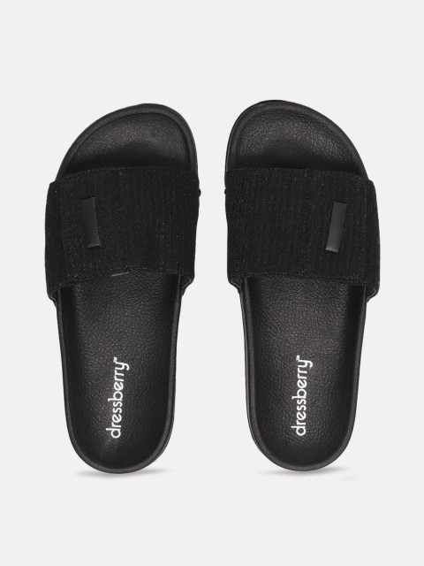 

DressBerry Women Black Solid Sliders